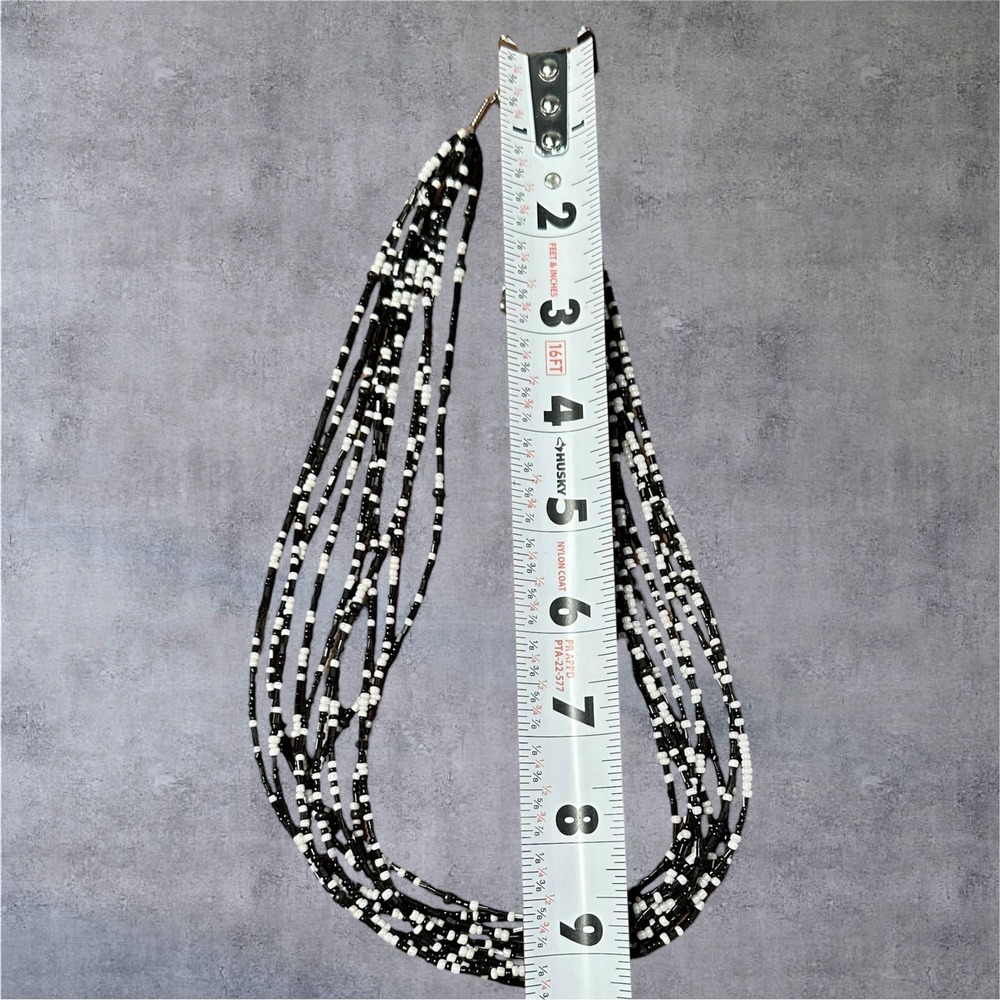 Multi Strand Necklace Black/White Seed Beaded Layered - Picture 3 of 5